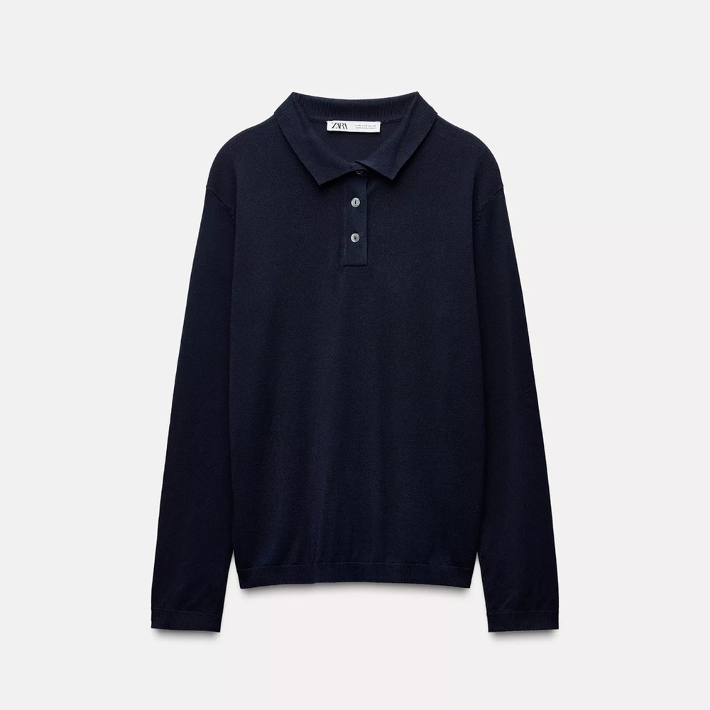 BASIC KNIT POLO TOP NAVY BLUE